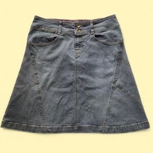 GLO Jeans Grey Denim Midi Skirt Rhinestone Embellished Y2K Paneled Size 11